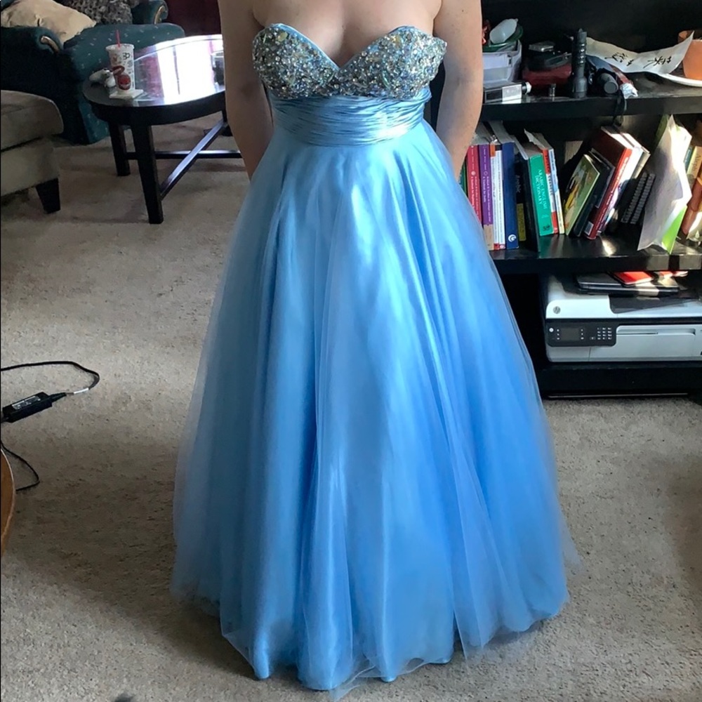 Light blue tulle ball gown prom dress